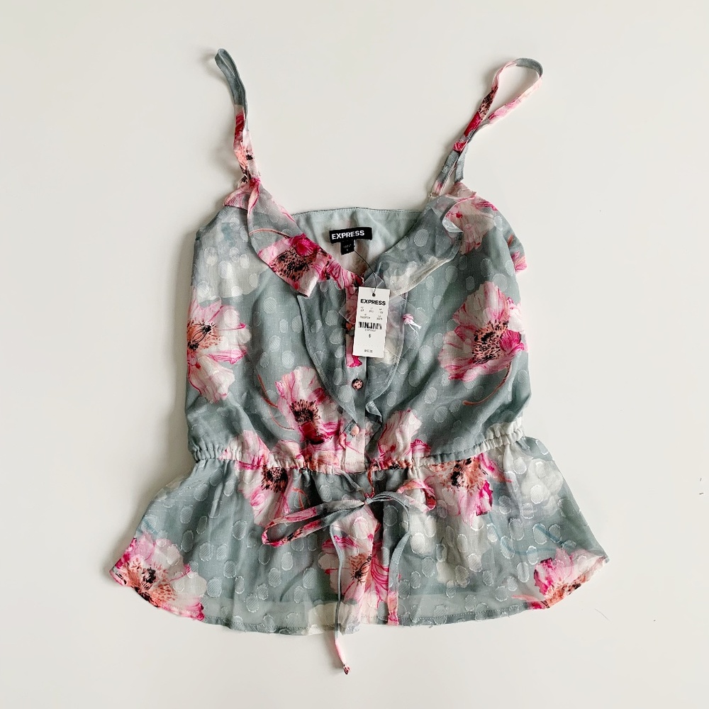 Express Peplum Top in Sage w/Pink Floral Size S